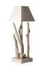 Lampe à poser Nature en bois flotté abat-jour blanc Ht65