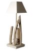 Lampe à poser Nature en bois flotté abat-jour blanc Ht80