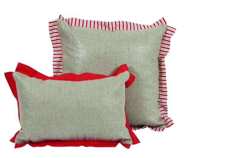 Coussin Alcôve lin glacé rayé rouge 45x45 - Autrement dit