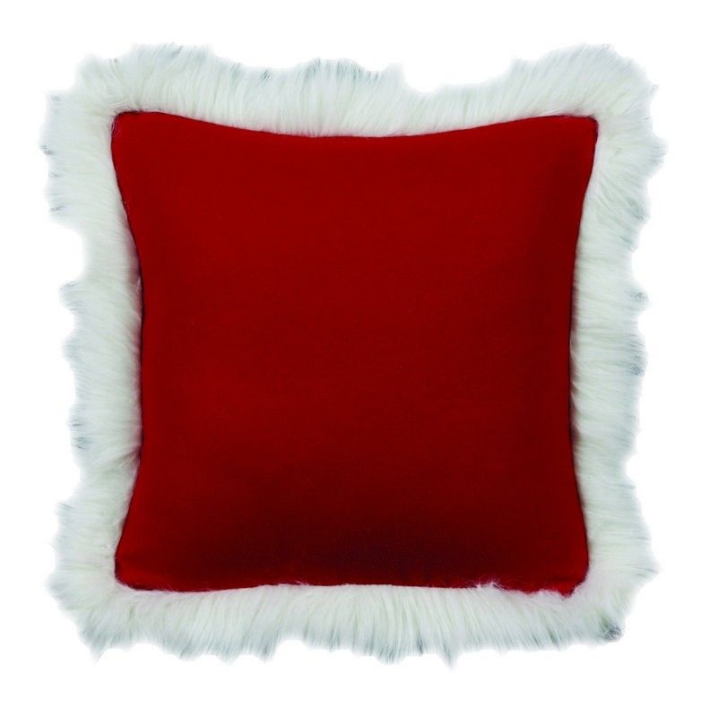 Coussin Antipode laine rouge fausse fourrure blanche 45x45 - Autrement dit
