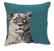 Coussin Cabanon motif lionne & envers uni anthracite 45x45 - Autrement dit