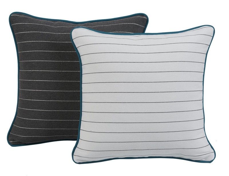 Coussin Cabanon rayure tennis blanc & finition passepoil turquoise 45x45 - Autrement dit
