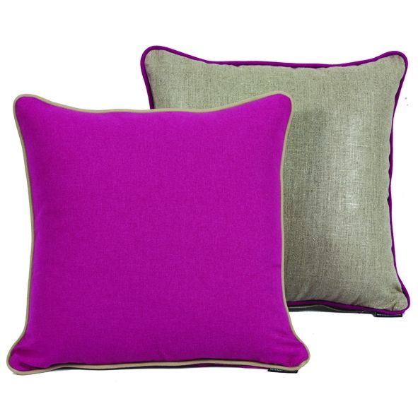 Coussin Céleste uni rose passepoil coloris lin 45x45 - Autrement dit