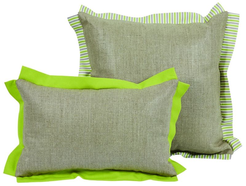 Coussin Eloge lin glacé & volants rayé anis 45x30 - Autrement dit
