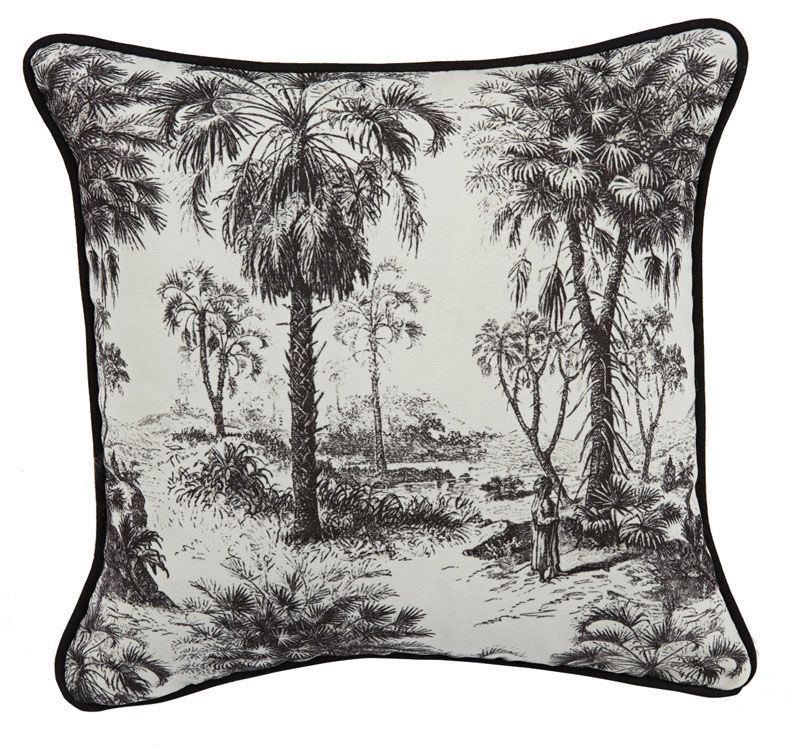 Coussin Exotic motif palmiers passepoil noir 45x45 - Autrement dit
