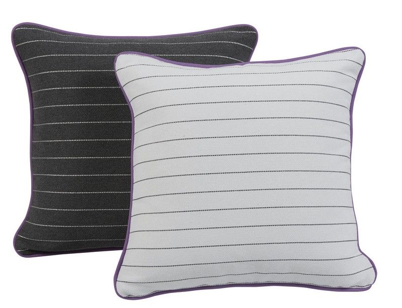 Coussin Opulence rayure tennis blanc & finition passepoil parme 45x45 - Autrement dit