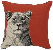 Coussin Signature motif lionne & envers uni anthracite 45x45 - Autrement dit