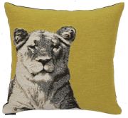 Coussin Zénith motif lionne & envers uni anthracite 45x45 - Autrement dit