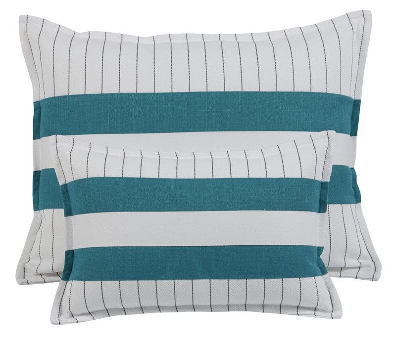Coussin cabanon recto & verso tennis blanc + centre uni turquoise 60x45 - Autrement dit