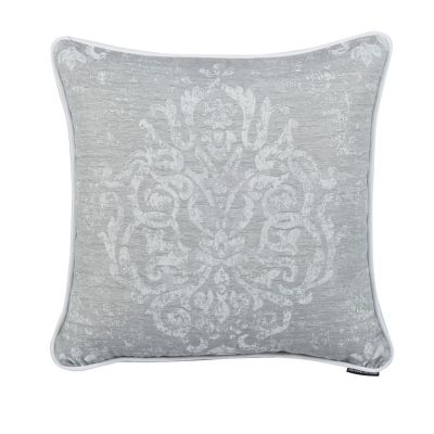 Coussin motif baroque gris passepoil blanc Faubourg 45x45 - Autrement dit
