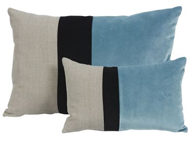 Coussin velours bleu et noir et lin naturel Farandole 45x30 - Autrement dit