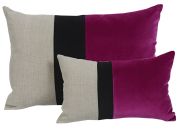Coussin velours fuchsia et noir et lin naturel Farandole 60x45 - Autrement dit