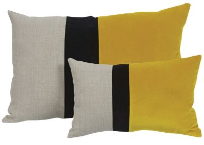 Coussin velours jaune et noir et lin naturel Farandole 60x45 - Autrement dit