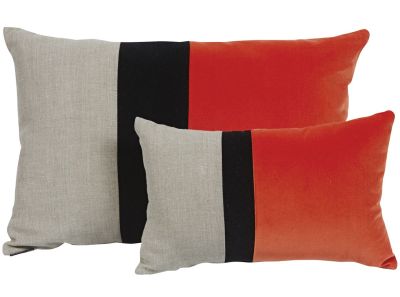 Coussin velours orange et noir et lin naturel Farandole 45x30 - Autrement dit