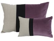 Coussin velours parme et noir et lin naturel Farandole 45x30 - Autrement dit