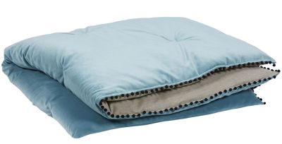 Edredon velours bleu + pompons noirs Farandole 140x130 - Autrement dit