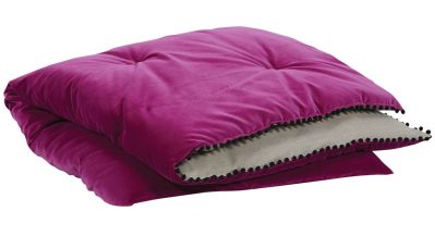 Edredon velours fuchsia + pompons noirs Farandole 140x130 - Autrement dit