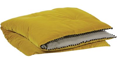 Edredon velours jaune + pompons noirs Farandole 140x130 - Autrement dit