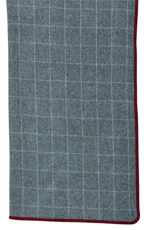 Plaid Antipode carreaux gris/blanc point cheval rouge 150x170 - Autrement dit