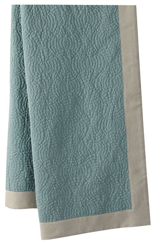 Plaid Opale piqué de coton turquoise bandes rapportées sable 140x170 - Autrement dit