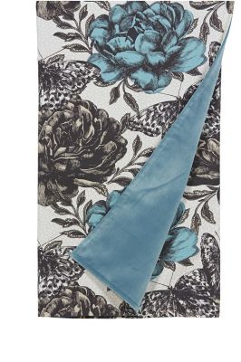 Plaid fleurs noir et bleu Farandole 130x170 - Autrement dit