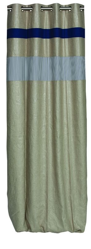 Rideau Indigo lin glacé & uni bleu/rayé bleu 140x270 - Autrement dit