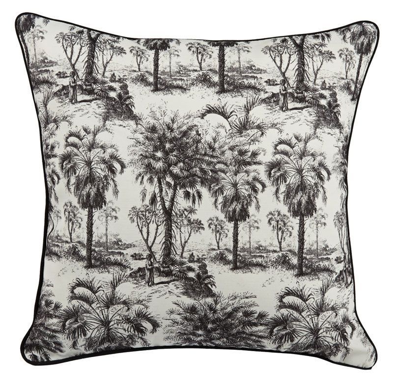 Taie d'oreiller Exotic motif palmiers passepoil noir 65x65 - Autrement dit